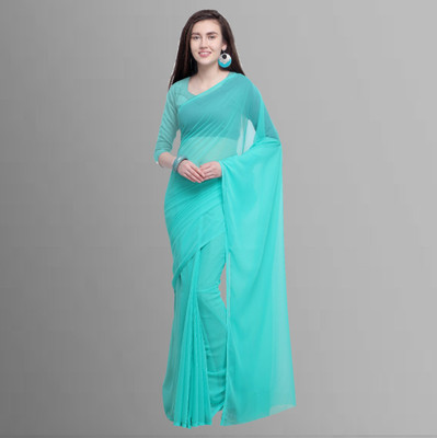 ANAND Solid/Plain Daily Wear Georgette Saree(Light Blue)