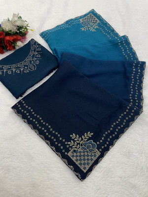 BELLETRENDZ Embroidered Bollywood Georgette Saree(Dark Blue)