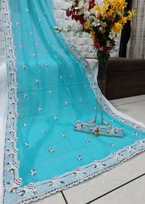 CRAZY CREATION Embroidered Bollywood Georgette Saree(Light Blue)