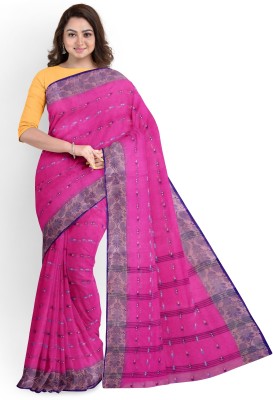 maa textile Hand Painted Handloom Pure Cotton Saree(Purple)