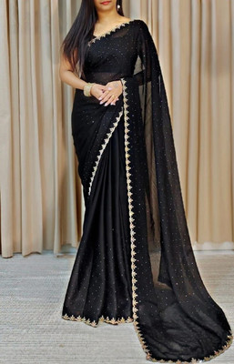 ddfox Self Design Banarasi Chiffon Saree(Black)