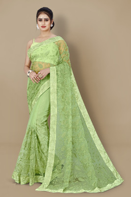 bal krishna Applique Chanderi Net Saree(Light Green)