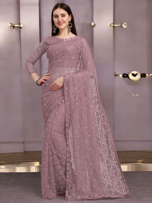 Nexxafashions Self Design Bollywood Net Saree(Purple)