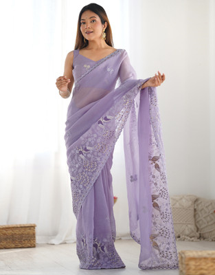 Samah Embroidered, Embellished Bollywood Silk Blend Saree(Purple)