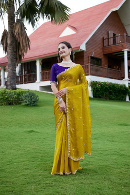 Tradivibe Embellished Bollywood Jimmy choo Saree(Yellow)