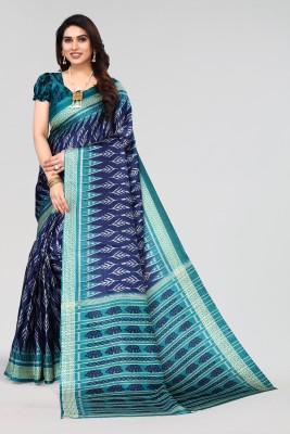 Winza Designer Printed, Temple Border Daily Wear Cotton Blend, Cotton Silk Saree(Dark Blue)