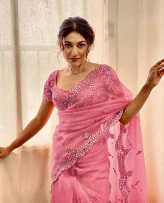 jashvicreation Embroidered Bollywood Organza Saree(Pink)