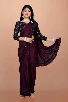 LADY SHOPI Embellished Bollywood Lycra Blend Saree(Purple, Black)