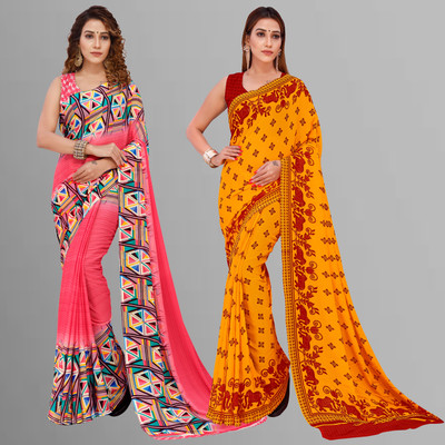 Anand Sarees Ombre, Geometric Print Daily Wear Georgette Saree(Pack of 2, Pink, Multicolor)