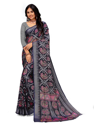 Sanjana Silks Printed, Paisley Bollywood Chiffon Saree(Dark Blue)