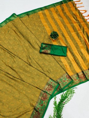 Stylee Couture Self Design Kanjivaram Jacquard, Cotton Silk Saree(Light Green)