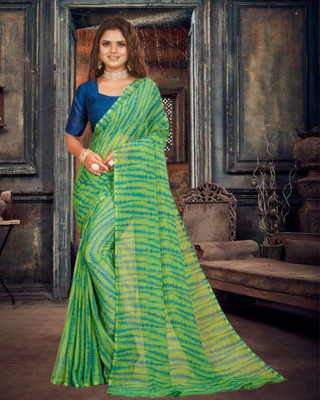 Jayu Embroidered Leheria Georgette Saree(Green)
