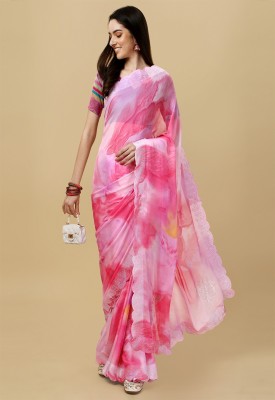 RekhaManiyar Digital Print Bollywood Chiffon Saree(Pink)