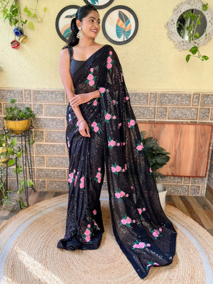 TRENDZ APPARELS Embroidered Bollywood Georgette Saree(Black)