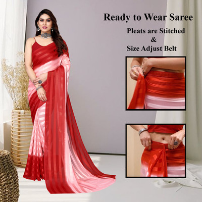 Moda Rapido Embellished, Striped Bollywood Satin Saree(Red, Pink)