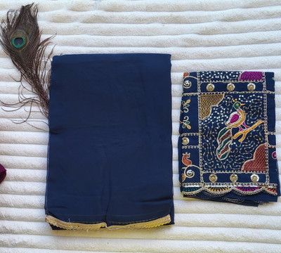 SIRINIKAA FASHIONS Embroidered Bollywood Georgette Saree(Dark Blue)