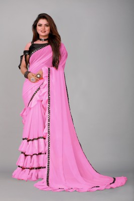 Rashiklal & Co. Printed Bollywood Georgette, Chiffon Saree(Pink)