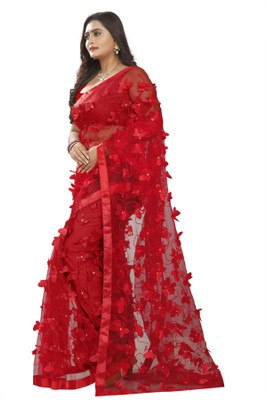 Adroit Management Embroidered Bollywood Net Saree(Red)