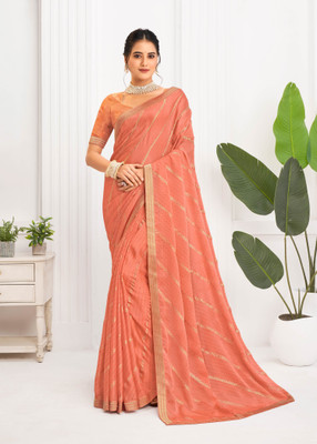 Laxmipati sarees Printed Saree with Attached Blouse Silk Blend Saree(Orange)