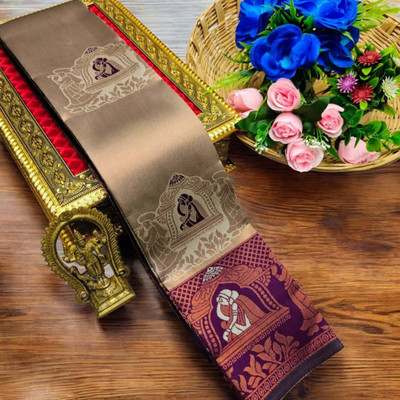 SICHYAH Woven Banarasi Silk Blend Saree(Beige, Purple)