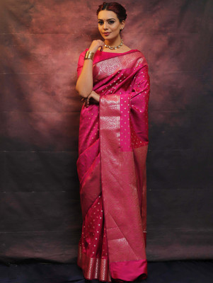 SHREE KSHETRAPAL CREATION Self Design Banarasi Pure Silk Saree(Pink)