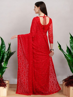 NEXA Self Design Bollywood Net Saree(Red)