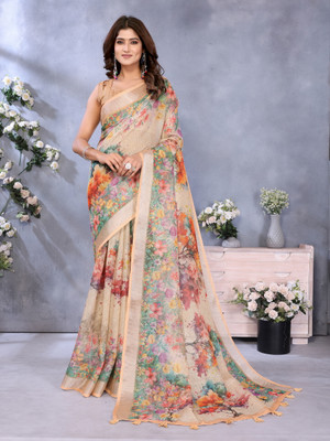 DHANLAXMISAREE Digital Print Daily Wear Linen Saree(Multicolor)