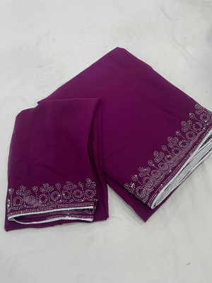 Dori Solid/Plain Bollywood Chiffon Saree(Purple)