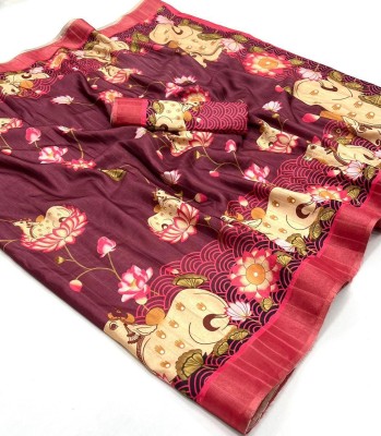 2SD gratitude Self Design, Printed, Digital Print Handloom Tussar Silk Saree(Maroon)