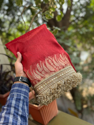 RB Fashion Woven, Striped, Paisley, Embellished Banarasi Tissue Saree(Red)