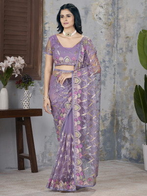 ANOUK Embroidered Bollywood Net Saree(Purple)