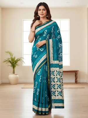 KASLI ENTERPRISE Printed Ilkal Handloom Mulmul Saree(Dark Blue)