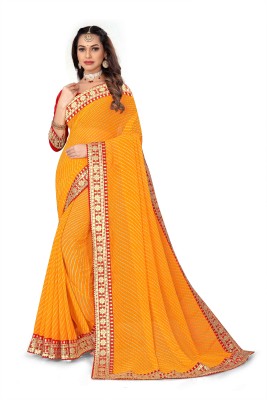 AARTI PRINTS Printed Leheria Georgette Saree(Yellow)