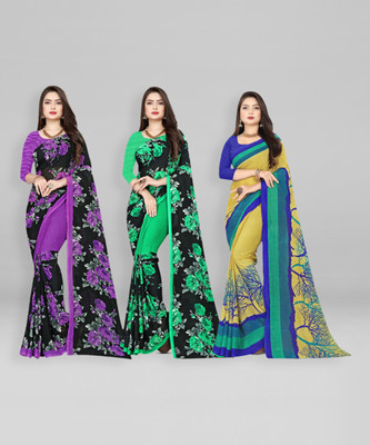 kashvi sarees Printed Daily Wear Georgette Saree(Pack of 3, Purple, Green, Yellow)