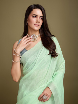Divastri Self Design Bollywood Linen Saree(Green)