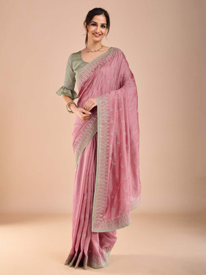 ANOUK Embroidered Bollywood Silk Blend Saree(Pink)