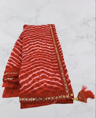 georgette Printed Leheria Georgette Saree(Red, Silver)