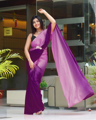 Riddhi textile Hub Ombre Saree with Attached Blouse Chiffon Saree(Purple)