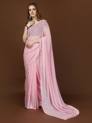 Lapetiya Clothing Printed Banarasi Georgette Saree(Pink)