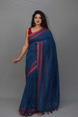 ADbutiq Printed, Woven Bollywood Handloom Cotton Blend Saree(White)