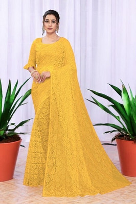 Nexafashion Self Design Bollywood Net Saree(Yellow)