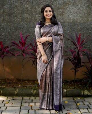 SHREE GHANSHYAM FASHION Woven, Self Design, Embellished, Striped Bollywood Cotton Silk, Jacquard Saree(Purple)