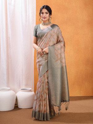 RekhaManiyar Geometric Print Bollywood Cotton Silk Saree(Brown)