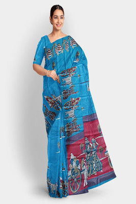 PRIDE SALES Printed Handloom Art Silk Saree(Blue)