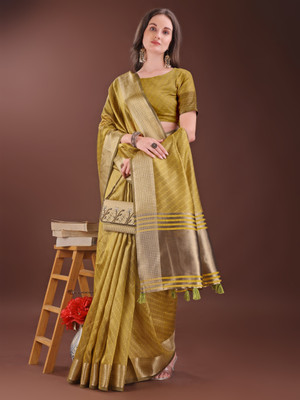 Tasrika Woven Banarasi Organza Saree(Mustard)