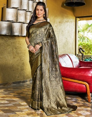 Samah Woven, Embellished, Self Design Banarasi Art Silk Saree(Black, Gold)