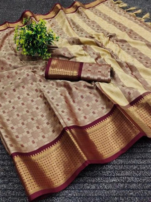 Classy Foriever Printed Banarasi Pure Silk Saree(Cream)