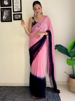 Apnisha Solid/Plain Bollywood Georgette Saree(Multicolor, Orange)