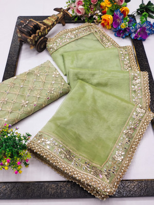 VRAJTEX FAB Embroidered Bollywood Net Saree(Green)