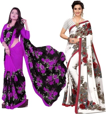 Priyashi Printed Daily Wear Georgette Saree(Pack of 2, Multicolor)